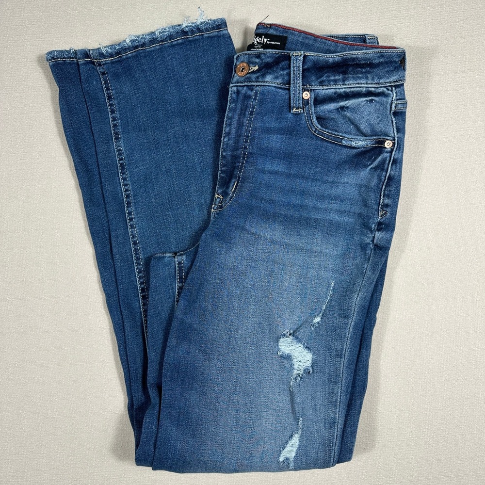 Edgely Relaxed Straight Jeans Women 6 Blue Excellent Distressed High Rise Frayed
